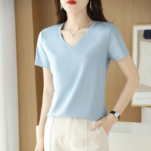 Blusa de Algodón Mercerizado Manga Corta Ajustada para Mujer - Image 4