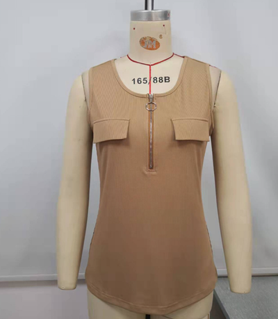 Camiseta Básica sin Mangas Cuello Redondo Ajustada - Image 12