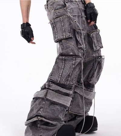 Pantalones Overol Estilo Americano Desgastado con Costuras de Cuerda - Image 6