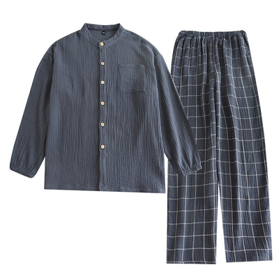 Pijama de Gasa de Algodón para Hombre - Primavera y Otoño - Image 5
