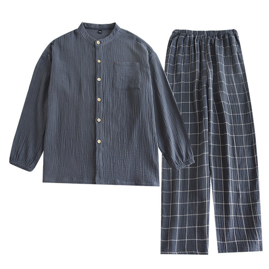 Pijama de Gasa de Algodón para Hombre - Primavera y Otoño - Image 5