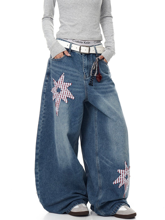 Pantalones Jeans Retro XINGX Parche Machete Pierna Ancha Suelta - Image 3
