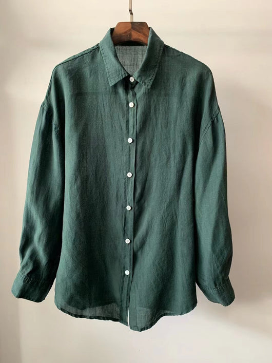 Blusa Holgada de Tencel y Lino Vintage para Mujer - Manga Larga Casual - Image 15