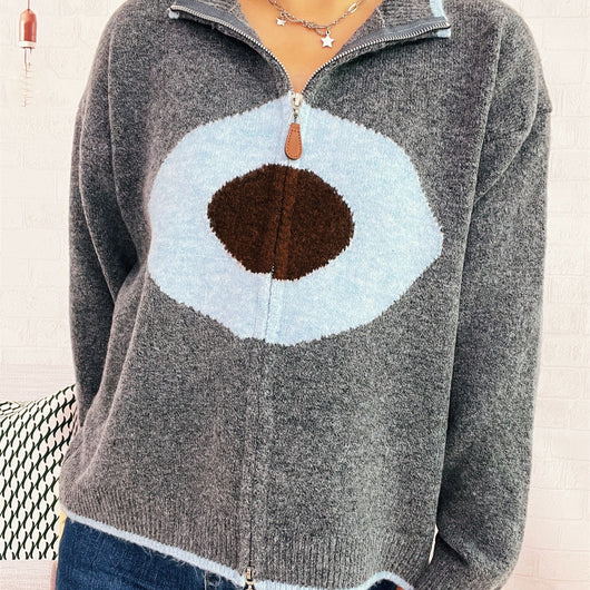 Abrigo Tejido Jacquard con Anillo Casual - Cuello Redondo y Cierre - Image 6