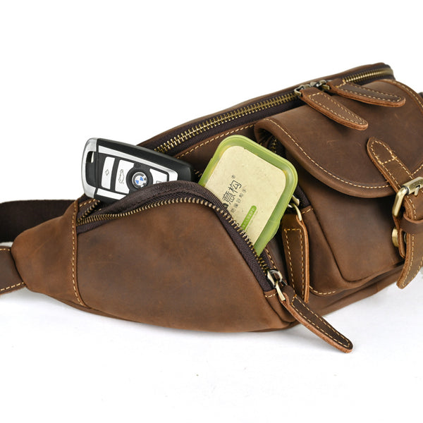 Bolso Pecho Cuero Retro Multifuncional Estilo Motociclista