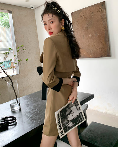 Conjunto Blazer con Moño - Chaqueta Corta y Vestido Elegante - Image 8