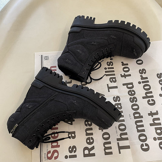 Botas Martin Retro Gruesas con Detalles Rotos - Estilo Workwear Distressed