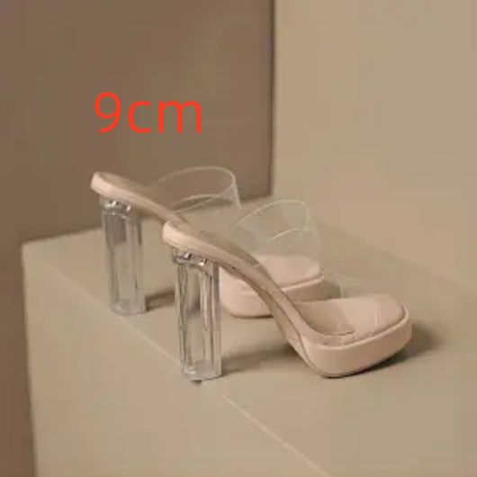 Pantuflas de Tacón Alto Transparente Cristal - Estilo Viral Tendencia - Image 14
