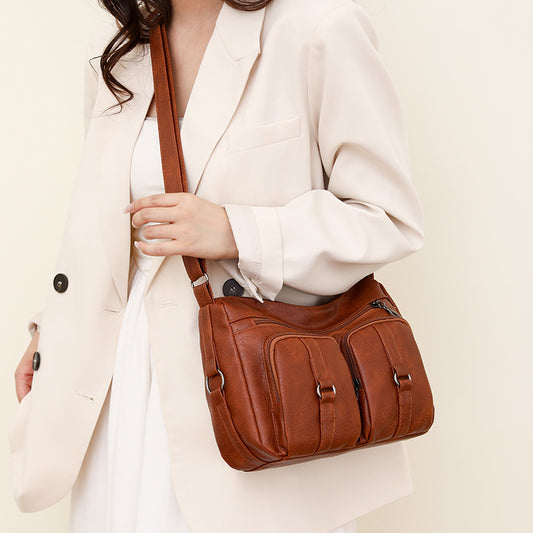 Bolso Bandolera de Cuero PU en Colores Sólidos para Mujer
