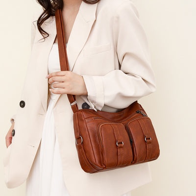 Bolso Bandolera de Cuero PU en Colores Sólidos para Mujer