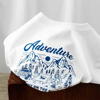 Camiseta Suelta de Algodón Peinado Manga Corta con Estampa de Letras - Beige - Image 4