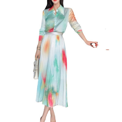 Conjunto de Falda y Blusa Estilo Occidental - Diseño Estampado y Plisado Elegante - Image 6