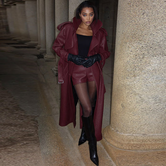 Abrigo de Cuero Largo para Mujer - Elegancia Sofisticada para Otoño e Invierno - Image 9