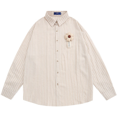 Camisa Hombre Primavera Otoño Flores 3D Rayas Verticales Cuello Solapa Suelta - Image 7