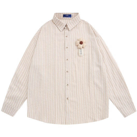 Camisa Hombre Primavera Otoño Flores 3D Rayas Verticales Cuello Solapa Suelta - Image 7