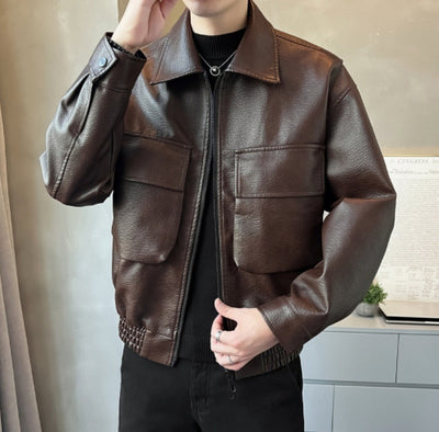 Chaqueta de Cuero PU Estilo Americano para Hombre con Cierre Doble - Image 12