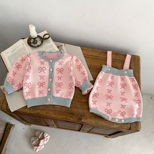 Cardigan Romper de Punto con Cuello Concha y Moño - Manga Larga - Image 4
