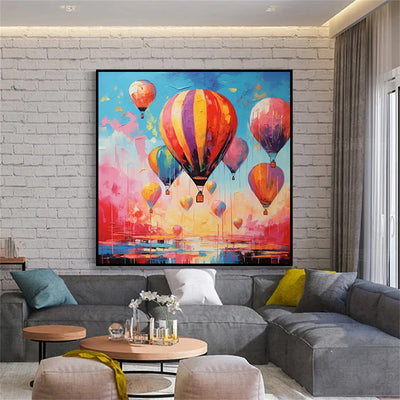 Cuadro Decorativo Pintura al Óleo Globo Aerostático Romántico para Sala de Estar - Image 4