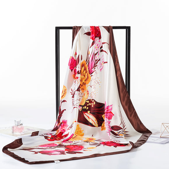 Pañuelo Cuadrado Protección Solar Estampado Floral para Mujer