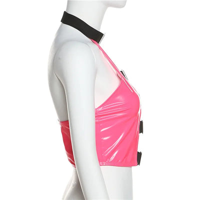 Camiseta Halter de Cuero PU con Detalle Hueco - Image 14