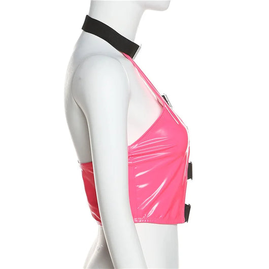 Camiseta Halter de Cuero PU con Detalle Hueco - Image 14