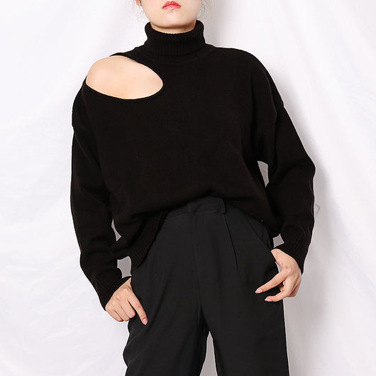 Suéter Suelto Cuello Alto y Hombros Descubiertos para Mujer - Image 4