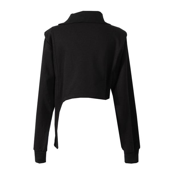 Sudadera Cuello Alto con Cierre Diagonal y Dobladillo Irregular