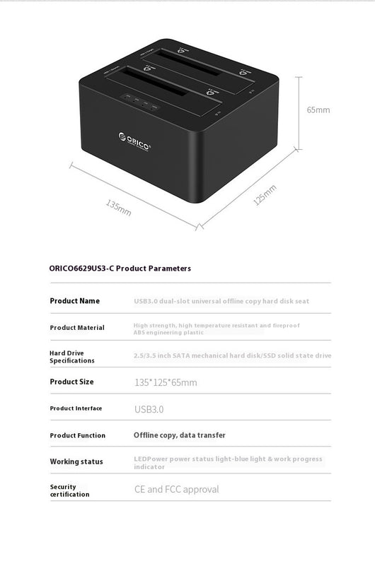 Caja Duplicadora USB 3.0 para Dos Discos Duros Móviles ORICO 6629US3 - Image 5