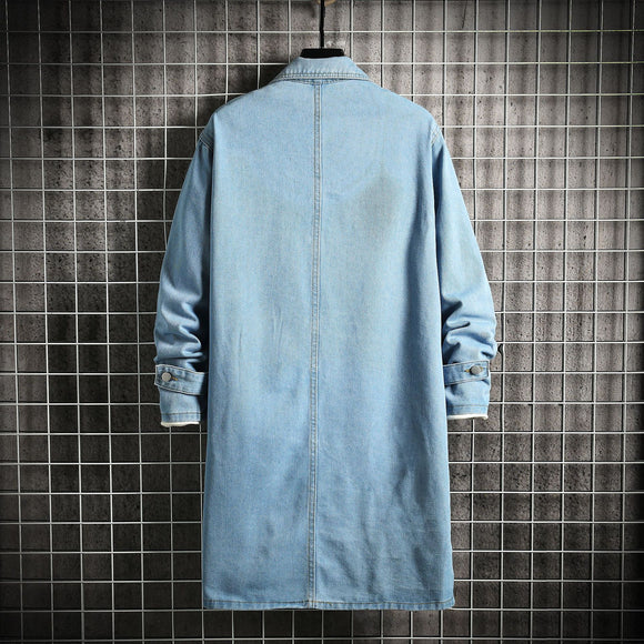 Abrigo Tipo Trench Denim Hombre Largo Casual Suelto
