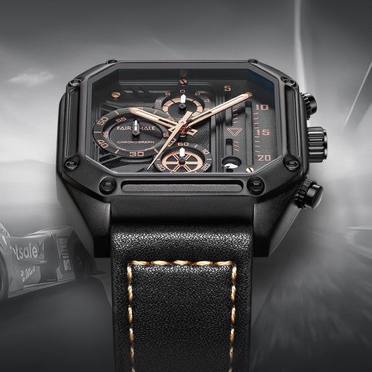 Reloj de Cuarzo Multifuncional con Esfera Cuadrada para Hombre