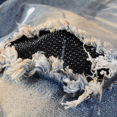 Jeans Vintage con Parches de Strass y Tinta Splash - Estilo Europeo Americano - Image 3
