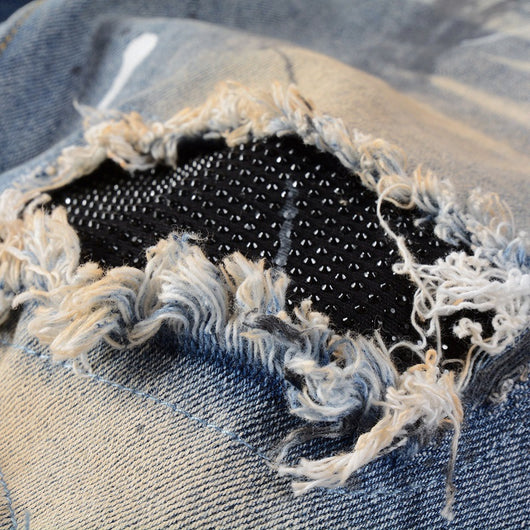 Jeans Vintage con Parches de Strass y Tinta Splash - Estilo Europeo Americano - Image 3