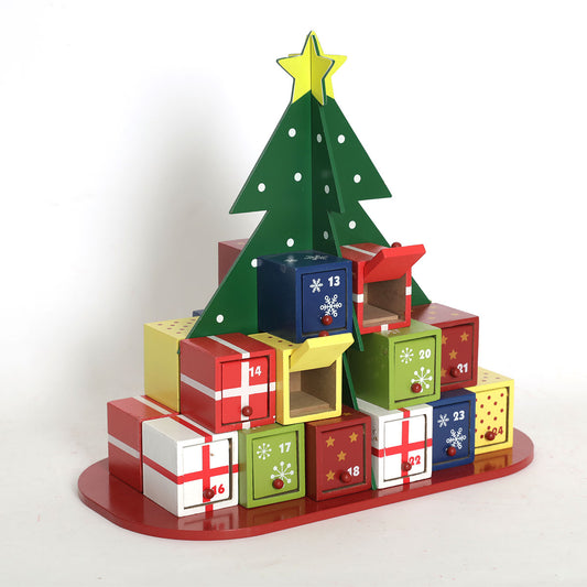 Calendario de Adviento Navideño de Madera con Caja de Dulces y Ornamento