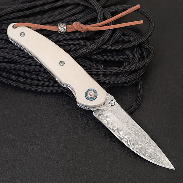 Cuchillo Plegable Acero Damasco para Aventuras al Aire Libre