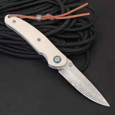 Cuchillo Plegable Acero Damasco para Aventuras al Aire Libre