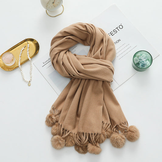 Capa Elegante para Mujer con Pompones - Mezcla de Cachemira y Lana