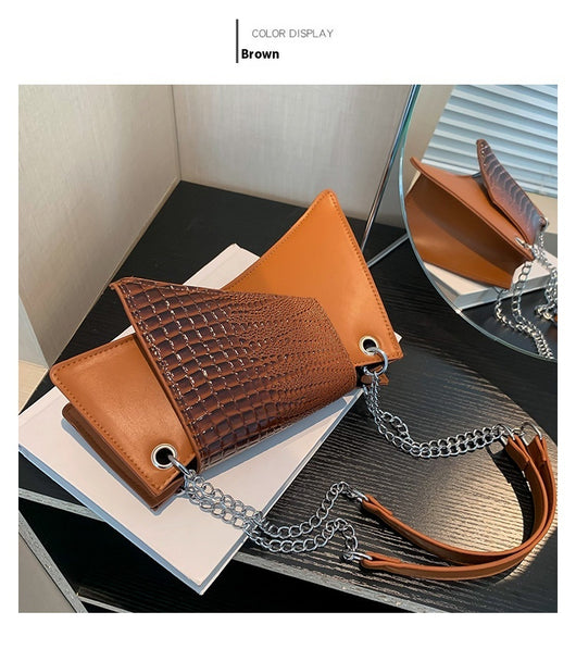 Cartera Cuadrada de Cuero Brillante con Patrón de Piedra para Mujer - Image 34