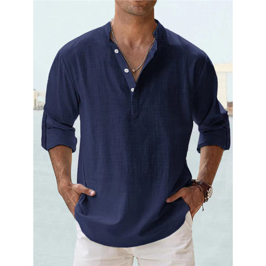 Camisa Casual Suelta de Algodón Manga Larga Color Sólido para Hombre - Image 6