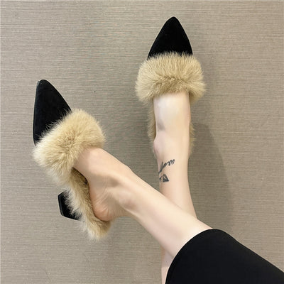 Pantuflas Mujer Otoño Invierno Punta Fina Tacón Grueso Casual - Image 3