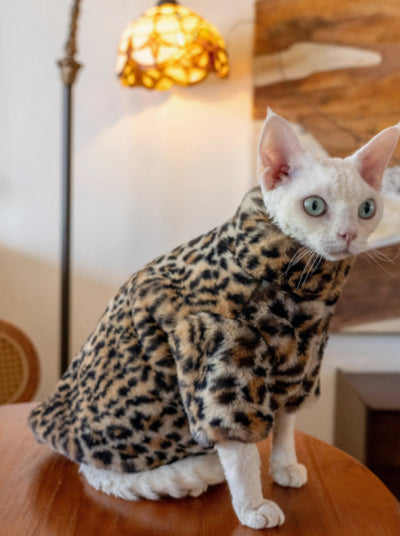 Ropa Térmica para Gatos sin Pelo - Abrigo Corto de Felpa Leopardo - Image 9