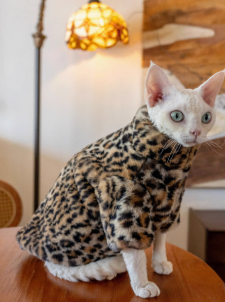 Ropa Térmica para Gatos sin Pelo - Abrigo Corto de Felpa Leopardo - Image 9