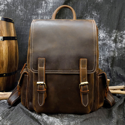 Mochila Multifuncional de Cuero Crazy Horse Retro para Hombre y Estudiantes - Image 21