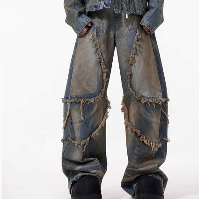 Jeans Desgastados Estilo Americano con Cortes