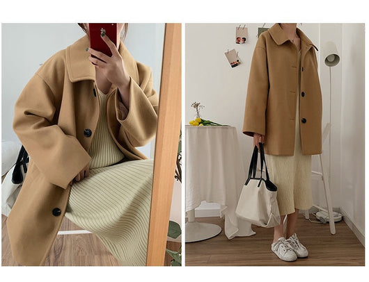 Abrigo Suelto Estilo Coreano Largo Mujer Talla Pequeña - Image 17