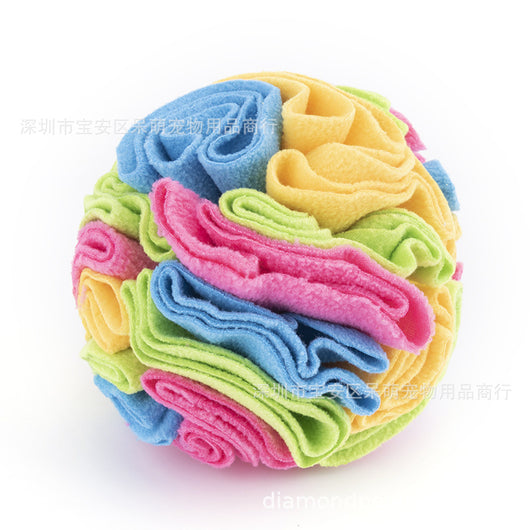 Pet sniffing pad in a ball shape, made of soft polar fleece in shades of pink, purple, and white, for dogs. - Image 8