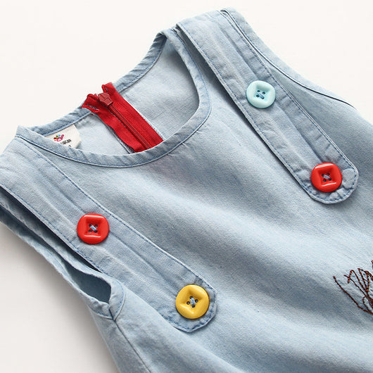 Falda Chaleco Denim Bordado para Niña sin Mangas - Image 3