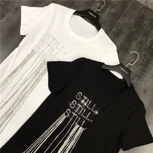 Playera Midi con Strass y Cadena Fringe para Mujer - Image 3