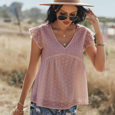Blusa de Algodón con Mangas Volantes Bordadas - Image 10