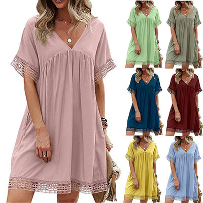 Vestido Suelto Midi con Escote V y Falda A-Line - Image 7