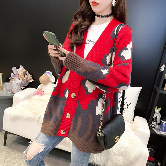 Cardigan Grueso Cuello V Estilo Relajado Suéter Tejido Holgado